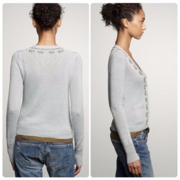 j crew crystal bead gray cardigan womans S-m sweater Wool Alpaca Blend Dressy - Picture 5 of 12